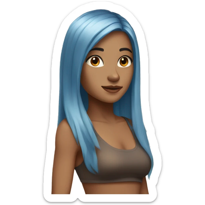 a girl with light tan skin, straight long blue hair, brown eyes, standing,very beautiful,very hot sticker