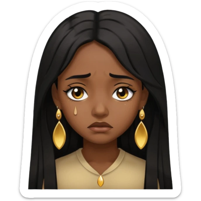 brown girl who has long layered black hair with gold stud earrings  who is sad (abit darker skin tone) sticker