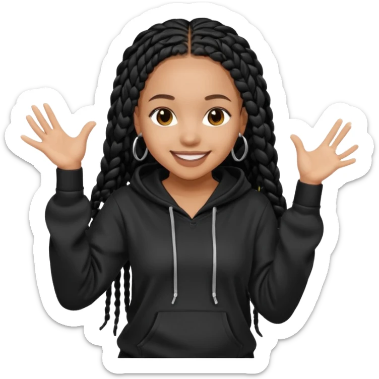African American girl light skin complextion long black box braids  wearing plain black hoodie dancing sticker