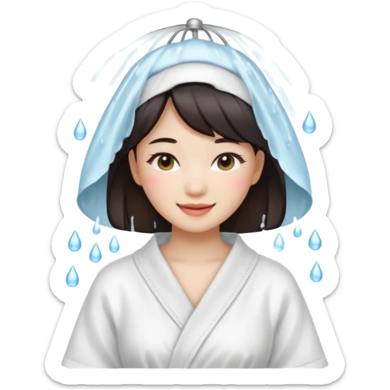 girl aesthetic emoji, asian beautiful make up white shower clothes sticker