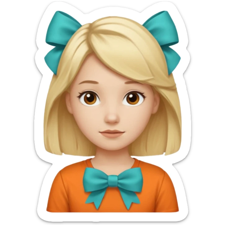 blond girl with orange shirt and  teal bow in hair sticker