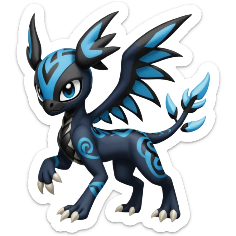 Meloetta-Venom-Stitch-Zekrom-fusion, full body, tribal markings  sticker