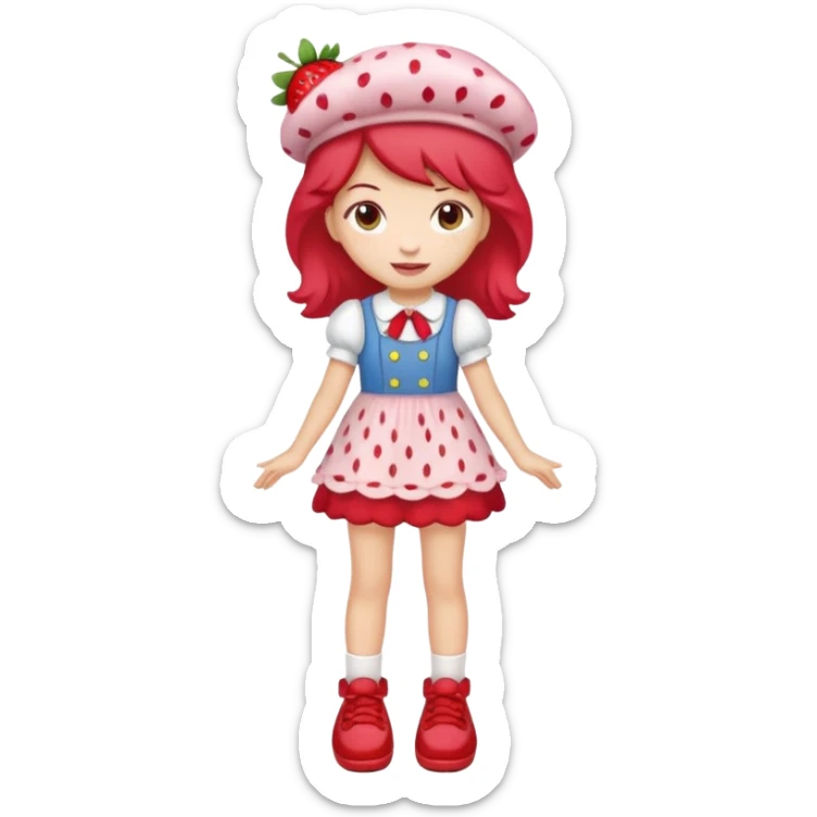 pretty and cute realistic modern day strawberry shortcake full body with red shoes emoji sticker