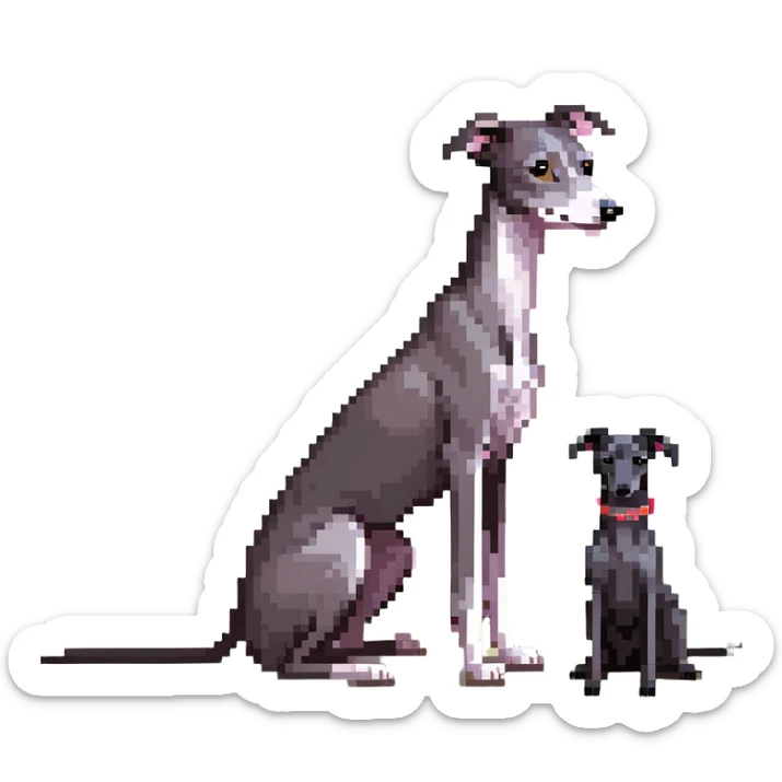 A young Chinese girl with long black hair and a dark grey Italian Greyhound with absolutely no white marks on its body or nose sitting under a cherry blossom tree sticker