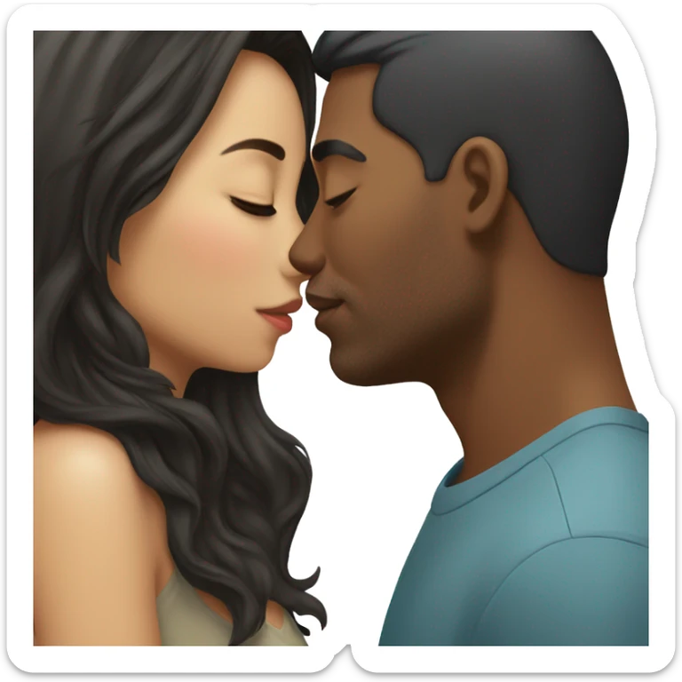 Asian dark hair women kissing a African-American man sticker