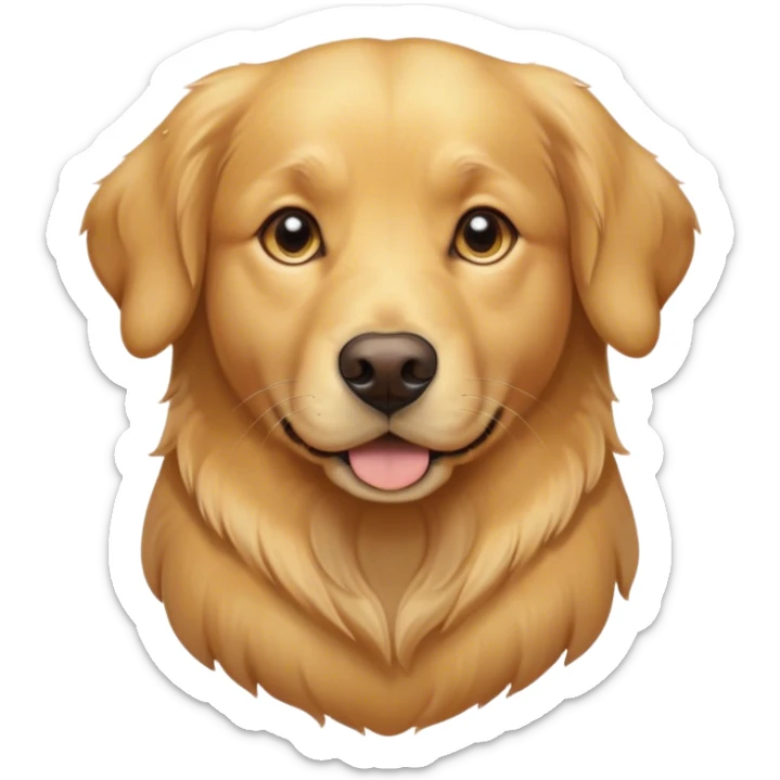 Cinematic Noble Golden Retriever Portrait Emoji, Poised and regal, with a strong, athletic build and a lustrous, well-groomed golden coat, deep-set soulful brown eyes, Simplified yet sharp and sophisticated features, highly detailed, glowing with a soft, dignified glow, high shine, intelligent and friendly, stylized with an air of warmth, focused and attentive, soft glowing outline, capturing the essence of a watchful and confident companion, so majestic it feels as though it could bound out of the screen with effortless authority! sticker
