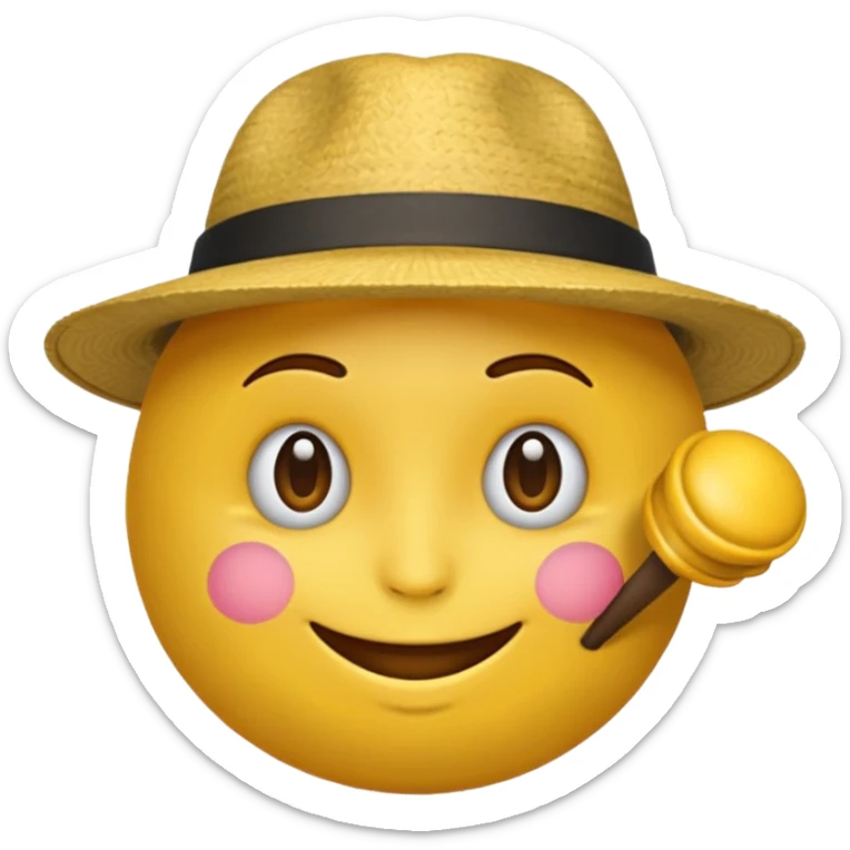 Un emoji rond jaune qui sourit avec un capeau de poète sticker