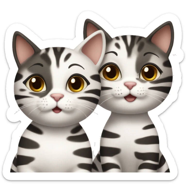 Three Cats one female cat in white with black flakes. One Big CAT (male) in brown with black stripes and one male CAT ( the youngest) in white with black flakes) the Cats Are cuddeling   sticker