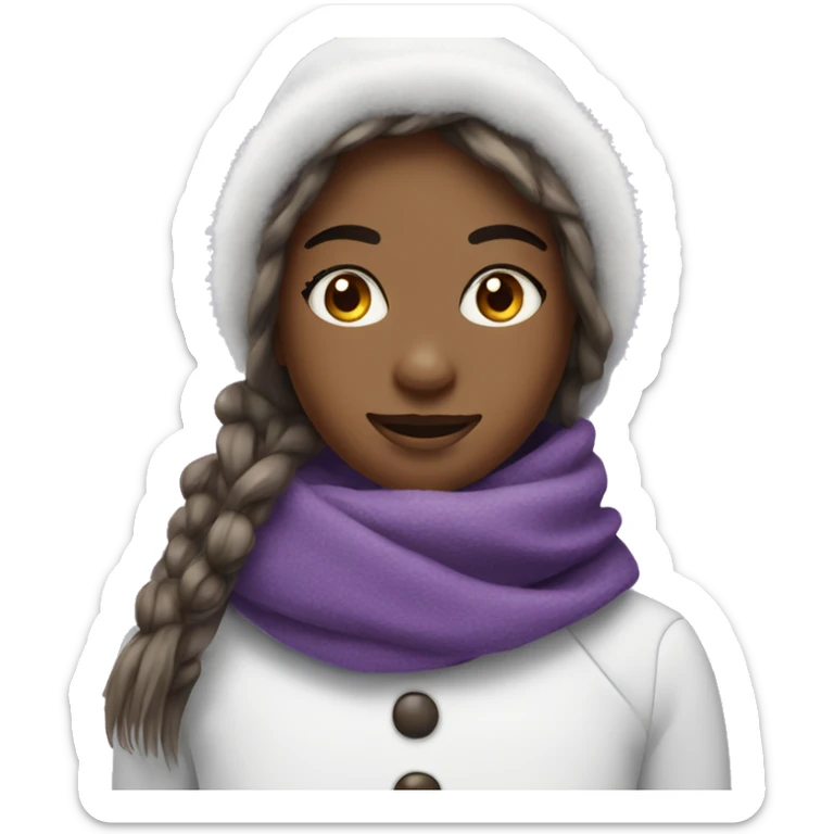 Snow man with girl features and lashes wearing purple scarf sticker