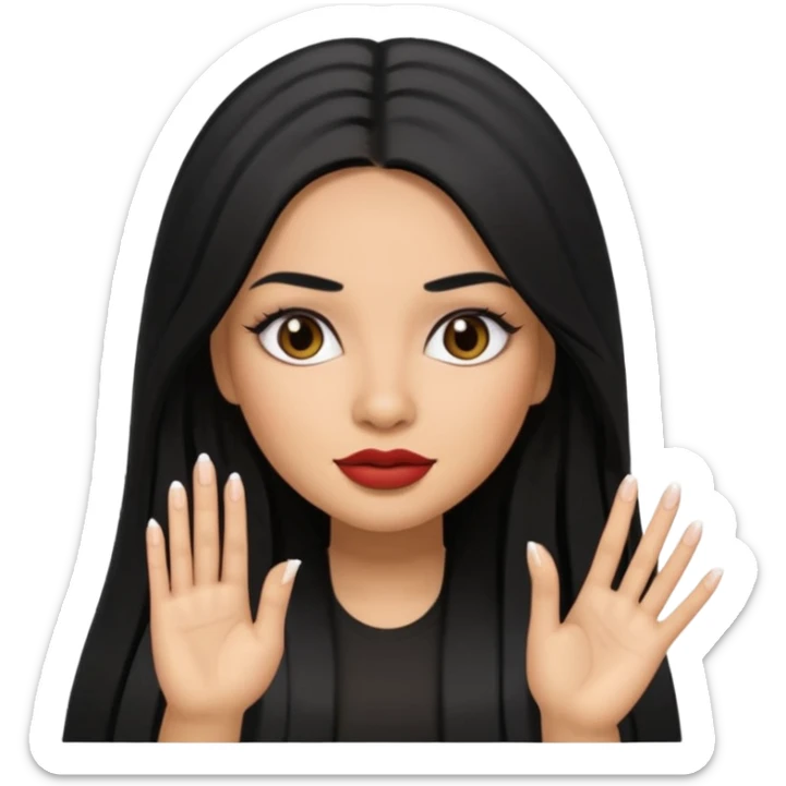 latina girl with straight long hair thats black memoji with nail no lipstick thats a baddie sticker