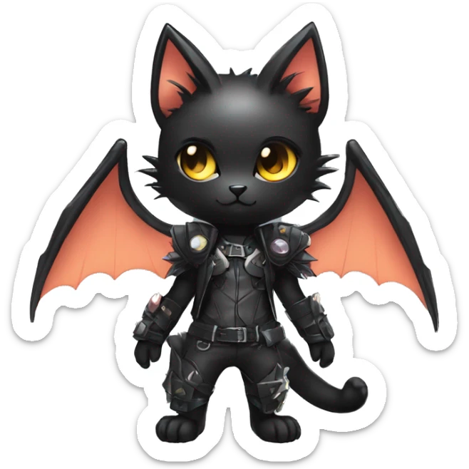Shiny Chibi Cool Punk Black beautiful fantasy Kawaii Sona Fakemon-cat-animal with edgy bat-wings-ears Full Body sticker