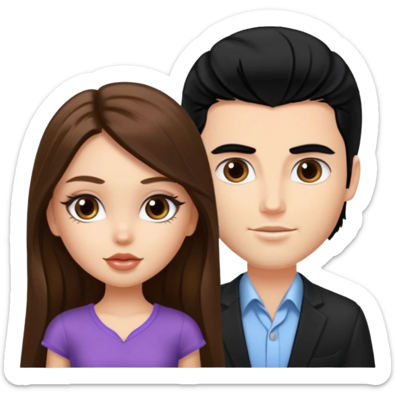 a pretty fair bratz girl with long brown hair and handsome white man with black hair sticker