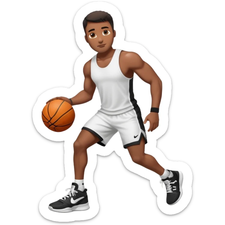 Handsome Black guy with brown skin tone, with muscular build, wearing black basketball shorts, a white tank top, and Nike sneakers sticker
