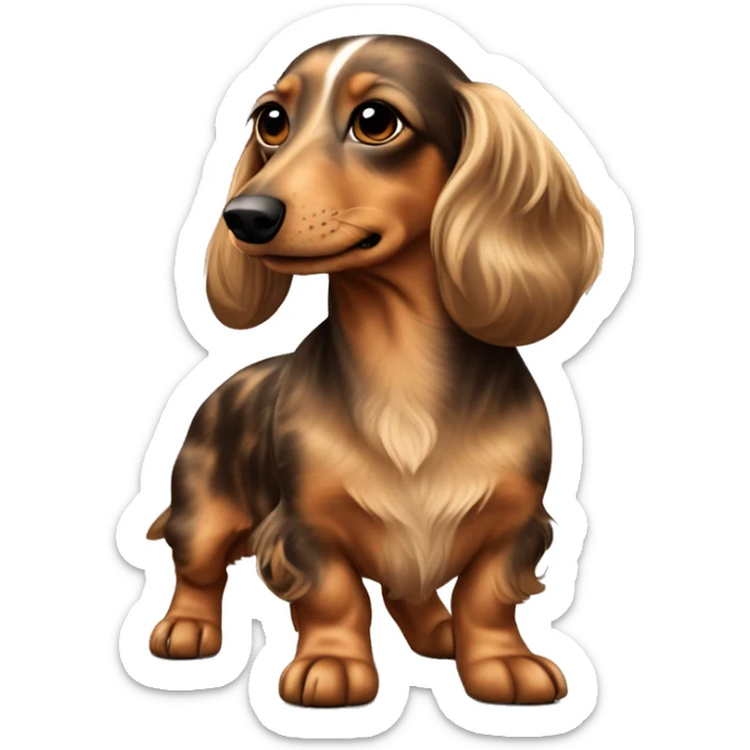 Fullbody Longhair cream shaded piepald dachshund with brown spots on the back sticker