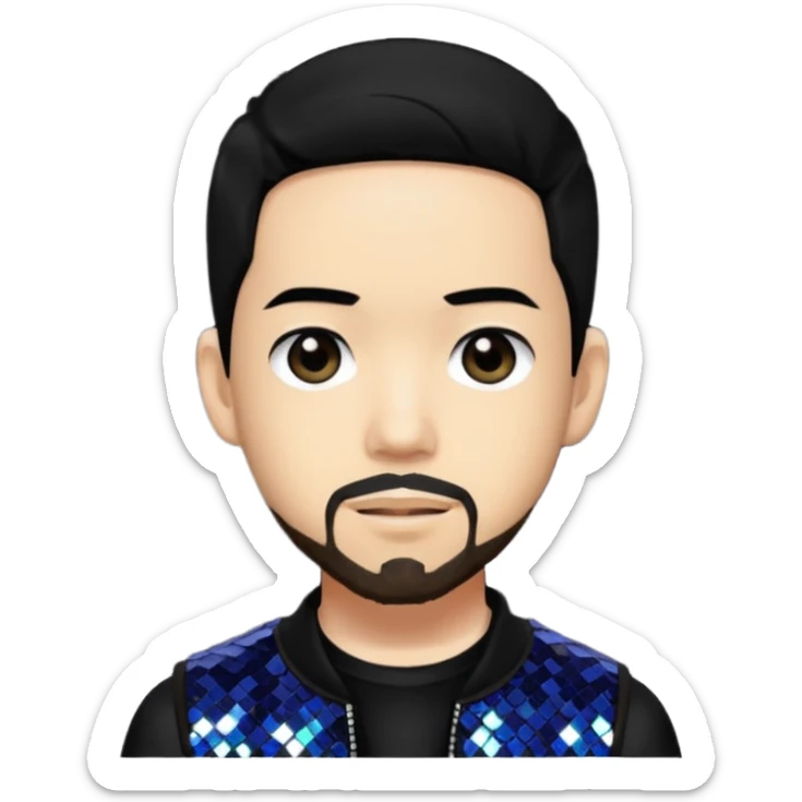 Mike Shinoda from Linkin Park with black hair, black sequin outfit sticker