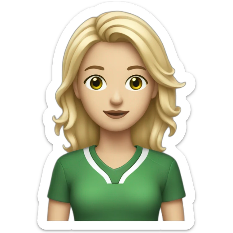 the girl is a football journalist, has blond and medium hair, green eyes sticker