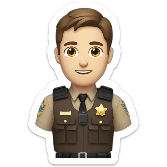 Deputy sheriff with short Brown hair and blue eyes and bulletproof vest sticker
