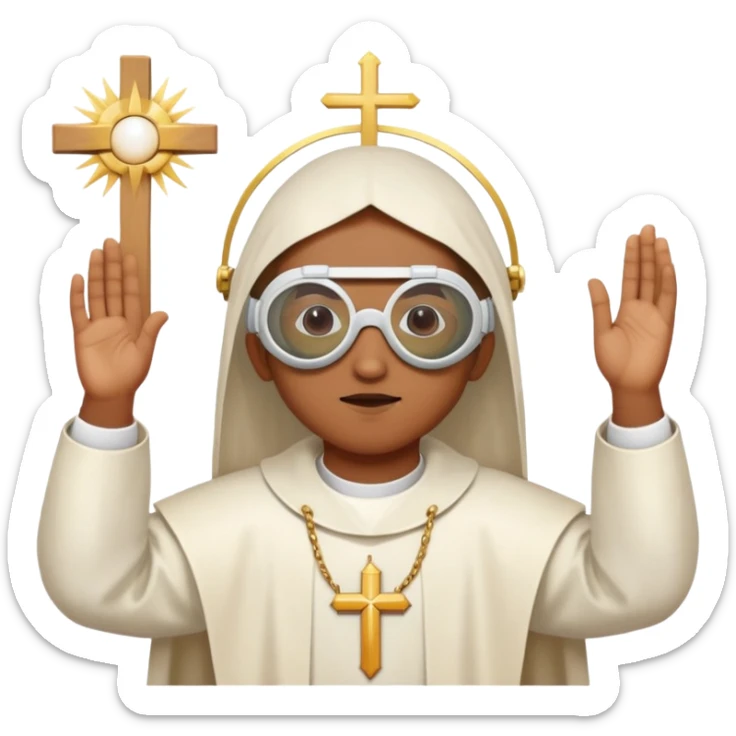 a piece of the Eucharist at church animated as a person that has clout on and looks super cool sticker
