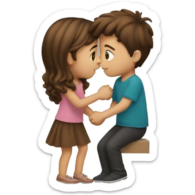 brown hair girl kissing a brown hair boy sticker