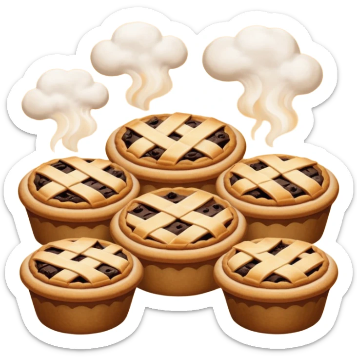 Baking community avatar in clean emoji-style illustration. Pies, cookies, and muffins grouped together, warm golden tones, simple shapes, flat design, high contrast, cozy and friendly. sticker