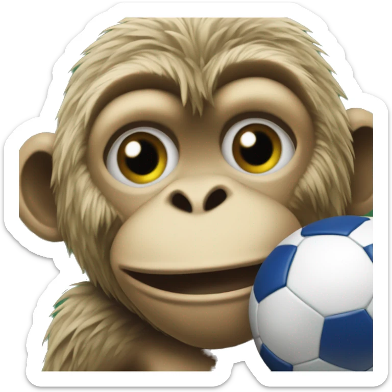 Make a monkey in Brazil national team soccer gear playing with a soccer ball. The monkey's face should be sad and crying with tears. sticker
