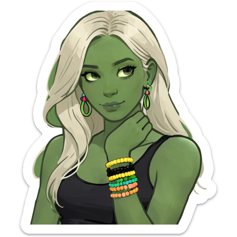 beautiful white girl , with long blond hair, with black tank top, sticker