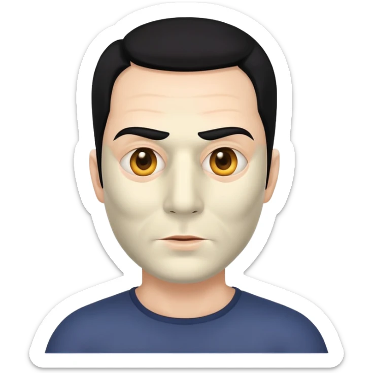 full face mask, shoulders, black hair, creepy man, 50 years old sticker