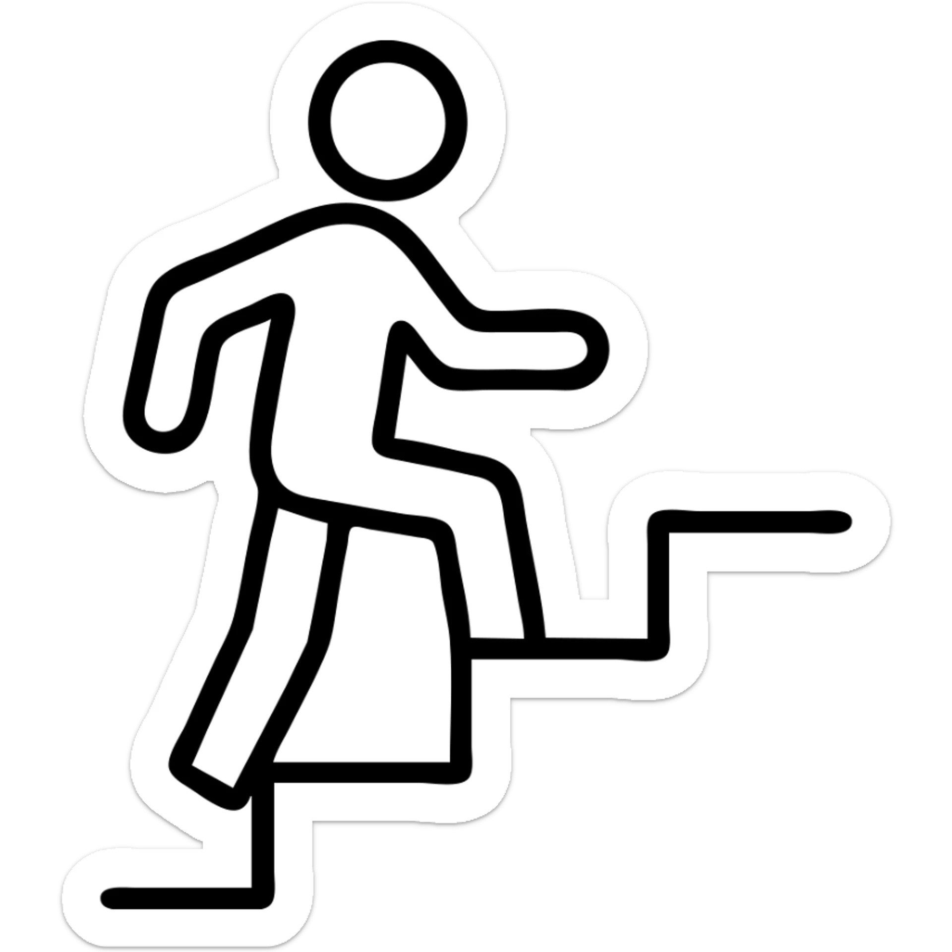 outlined icon of a man climbing stairs, minimal, no fill, black lines sticker