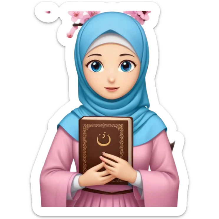 Turkish beautiful finish Konya girl blue eyes with hijab and cherry blossom dress have Quran  sticker