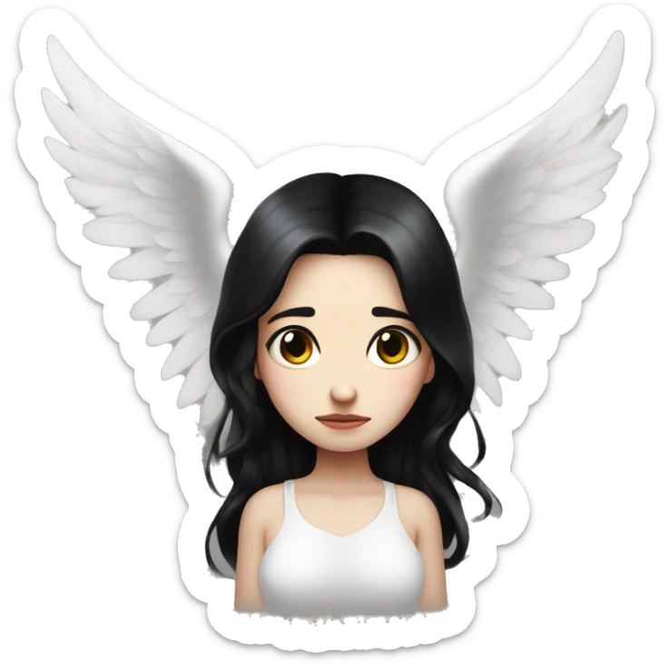 Crying tearing eyes pale skin black hair on the floor magical woman with angel wings  sticker