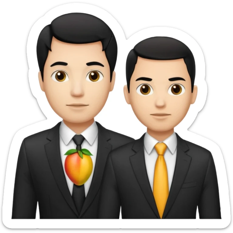 BLACK HAIR LIGHT SKIN MAN WITH A T-SHIRT WITH A MANGO ON IT, AND HIS BOSS LIGHT SKIN MAN BLONDE HAIR DANDOLE DINERO sticker