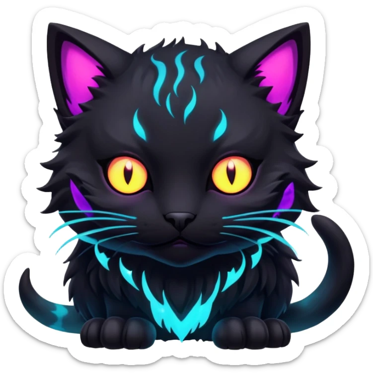 Black Dark Nocturnal Neon-glowing Abyssal Nightly Abyss-Cat-Fakémon Creature sticker
