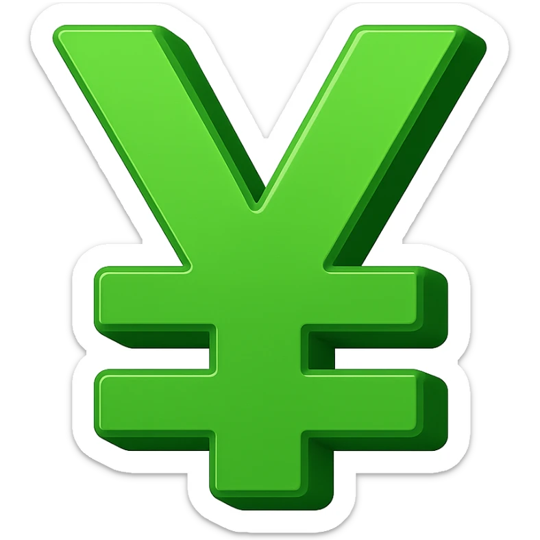 Change the color of the 3D yuan sign emoji to green, keeping the emoji style and 3D look, no text. sticker