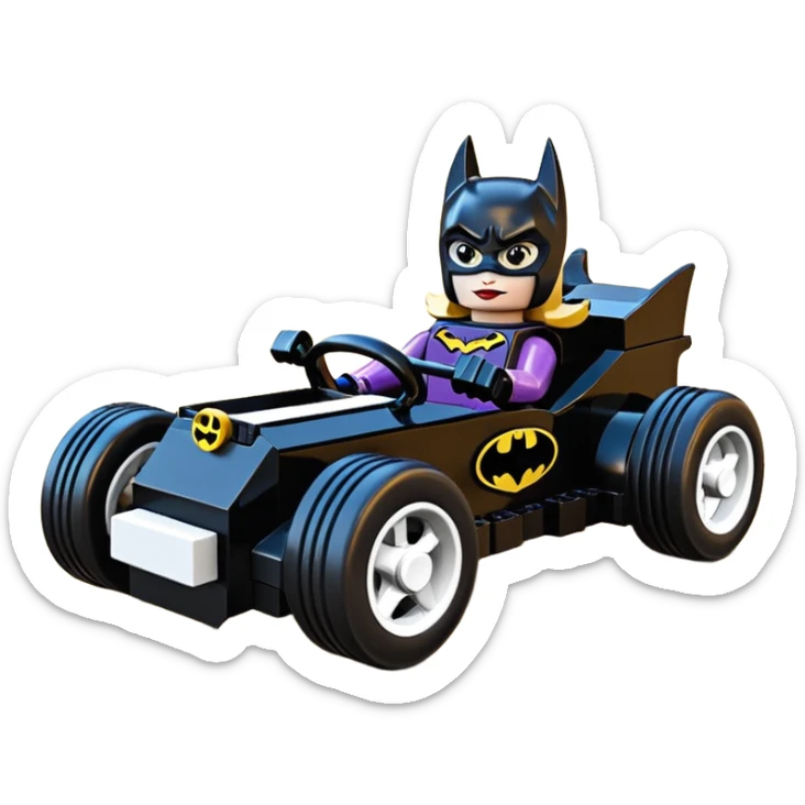 Hot wheels racing cartoons Lego BatGirl’s sixty’s tv show 1932 stealth retro cat burglar sporty petite off-road pursuit mobile cruiser car (reclined seating position) sticker