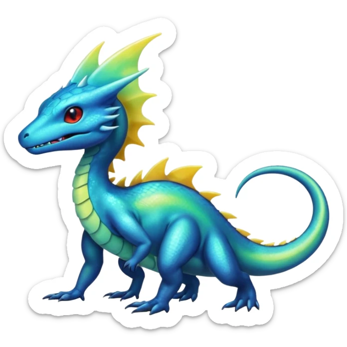 Shiny Iridescent Aurorus-Helioptile-Salandit-Fakémon-hybrid-creature (full body)  sticker