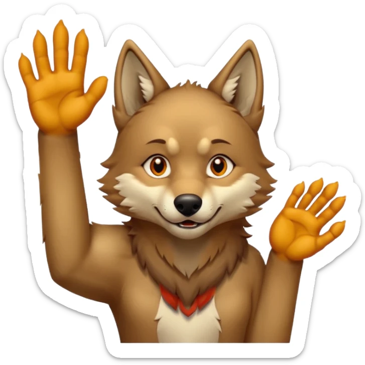  A real wolf waving his hand while he's standing but he's hand loks like a wolf's hand sticker