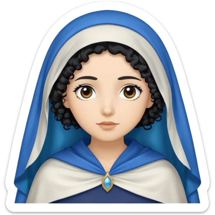 Mujer hebrea con manto azul y pelo negro rizado y con la cabeza tapada con un velo y la cara de raza blanca sticker