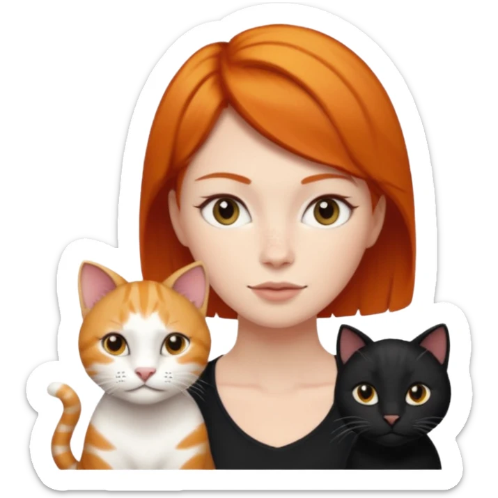 white big cat and a black small cat and a ginger woman short hair  sticker