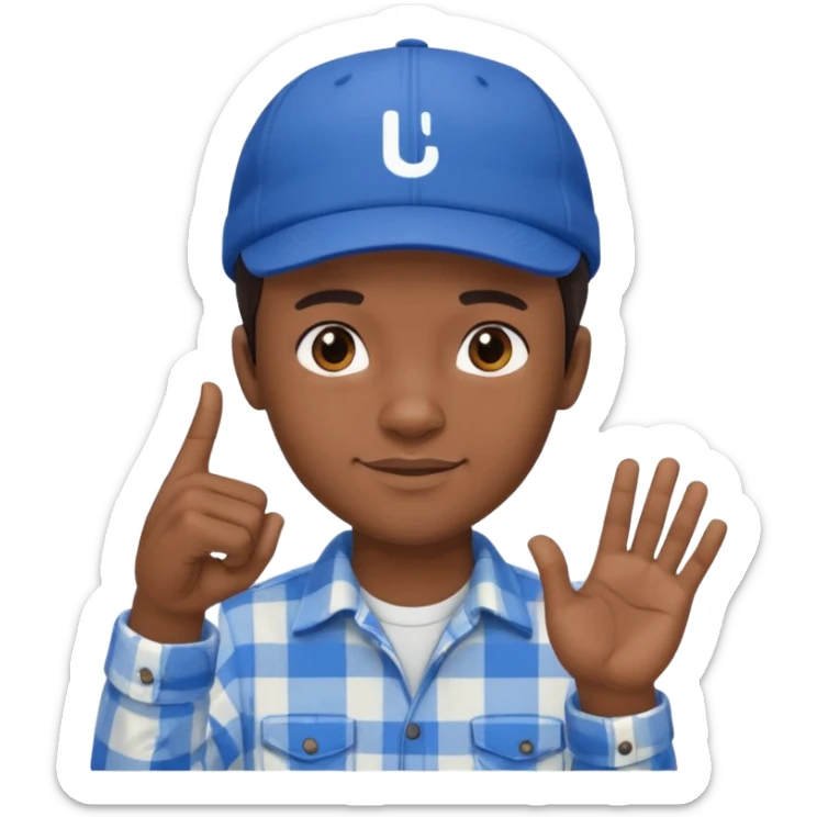 Emoji of a young man with dark hair, wearing a blue cap and a white flannel shirt, the young man is making a "like" gesture with his right hand sticker