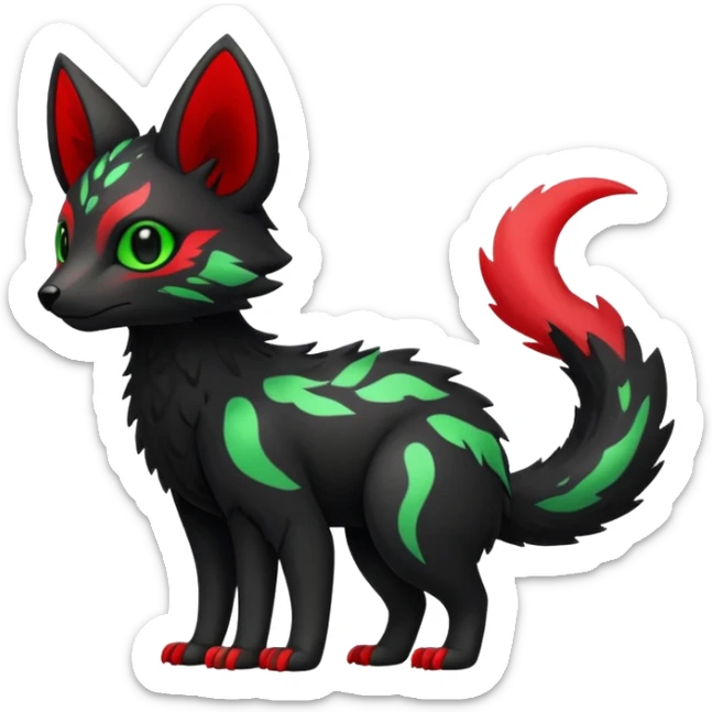 Kawaii Cute Edgy Black Green Red Vernid-Trico-animal-creature full body sticker