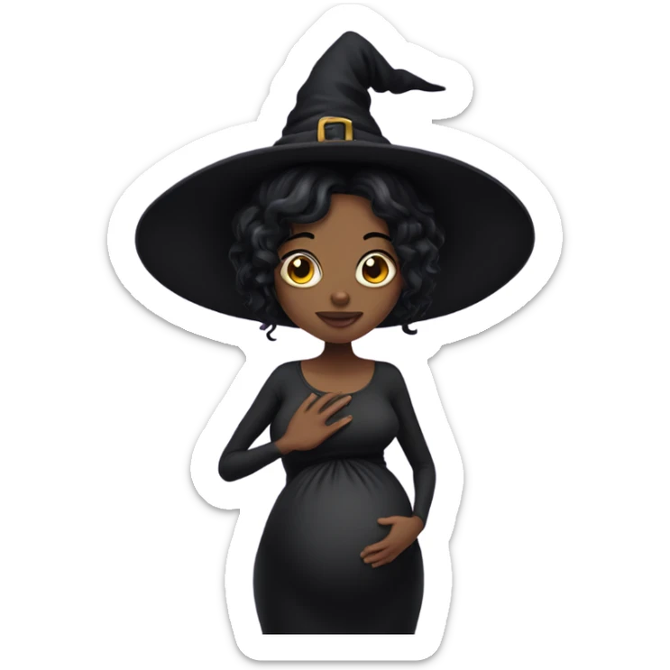 Pregnant witch with black hair sticker