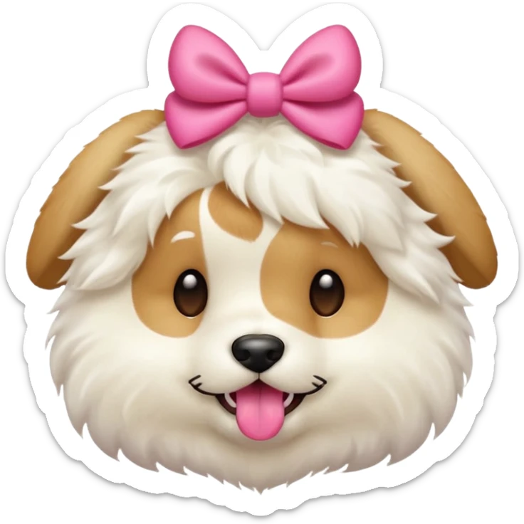 This puppy HEAD 🐶 with a pink bow and tongue out, please in apple ios emoji stylem sticker