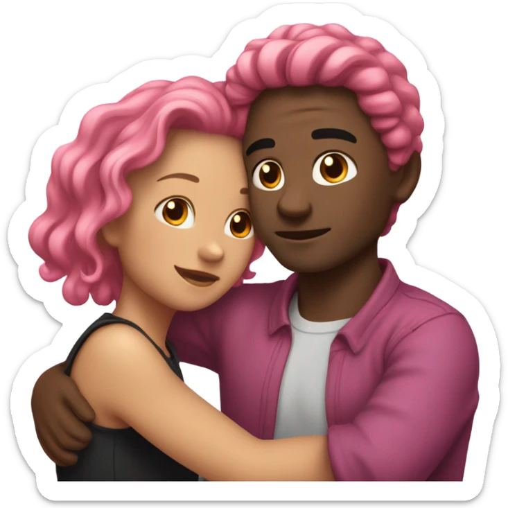 make a guy and a girl, they are hugging, the girl has pink long wavy hair. The guy has black hair and light skin. They are facing each other sticker