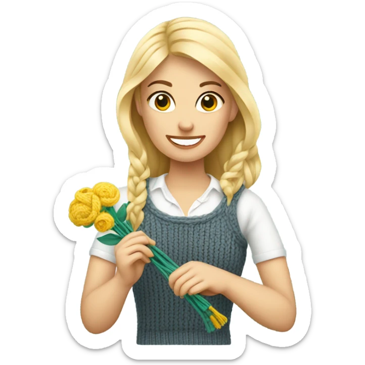 beautiful finnish blonde woman knitting flowers sticker