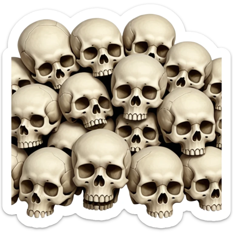 Piles of Skulls, seamless, top down perspective, in the style of gritty realism sticker
