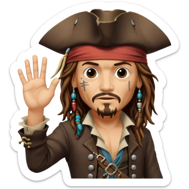 jack sparrow from the film pirates of the caribbean, shooo-ing the stone-crab.
- jack is looking to the left, hands mimicing to the left
 sticker
