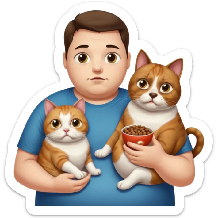 Obese person eating beans and dogs with massive eyes and a pet on their shoulder sticker