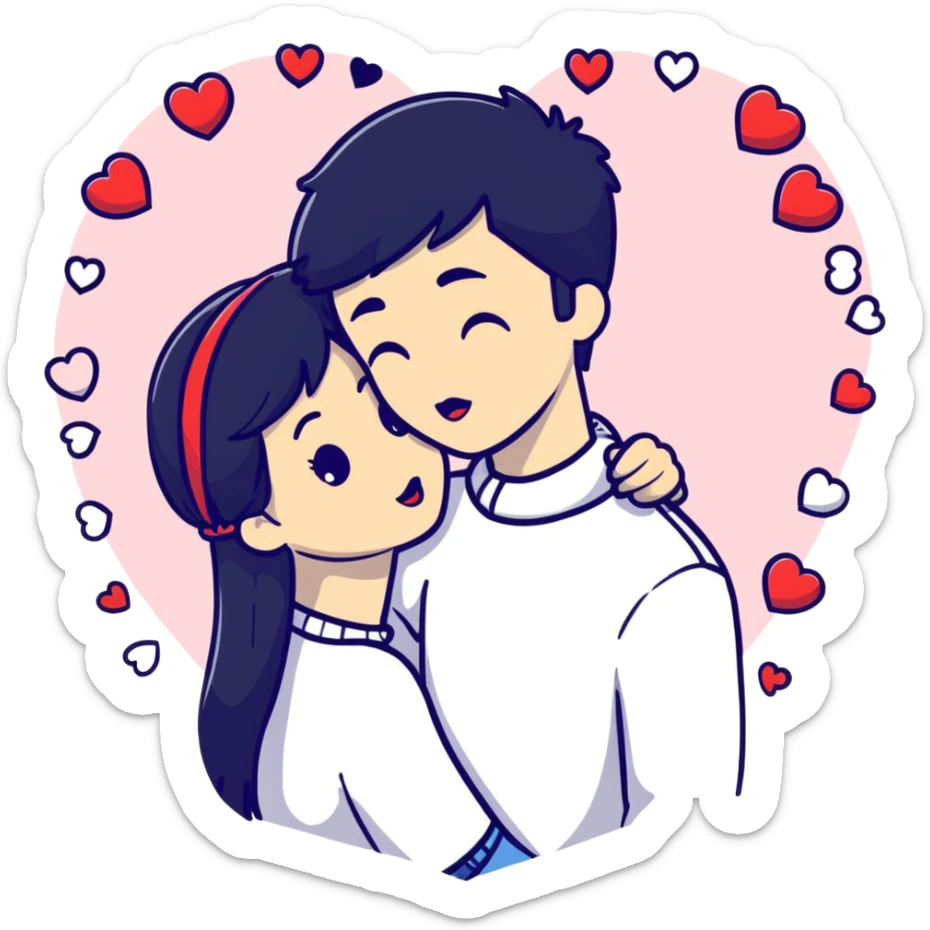 Couple of blonde girl and white boy with black hair is kissing with a lot of hearts around them sticker
