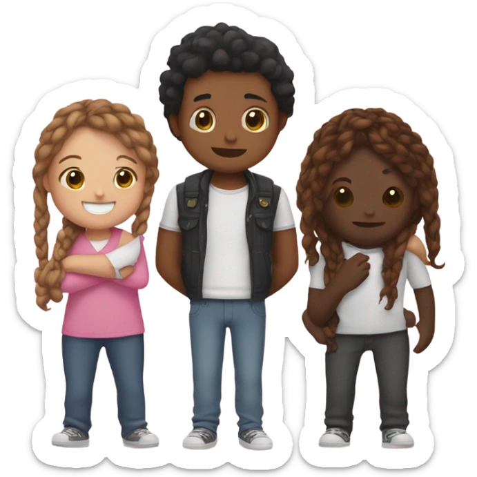 two friends hugging one black friend with brown braids and one mexican friend with brown hair and pink peekaboo effect hair sticker