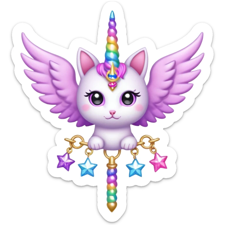 Kawaii decora cutecore starlight staff with wings and cute unicorn cat charms sticker